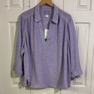 NWT Sigrid Olsen Women's Purple Linen Blend 3/4 Sleeve Tunic Top size 2X Coastal